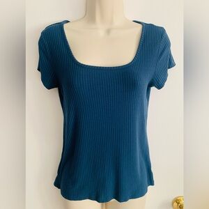 Racial Zoe-teal-rib knit t-shirt. Size M